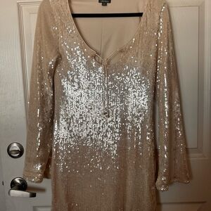 Elegant Sequin Beige Dress